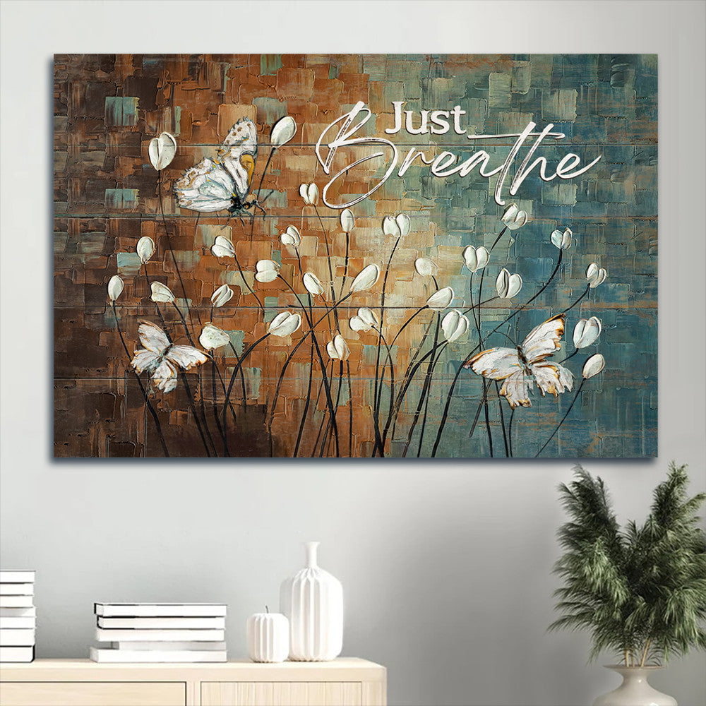 Jesus Landscape Canvas - Acrylic painting, White tulip, White butterfly Landscape Canvas - Gift For Religious Christian - Just breathe