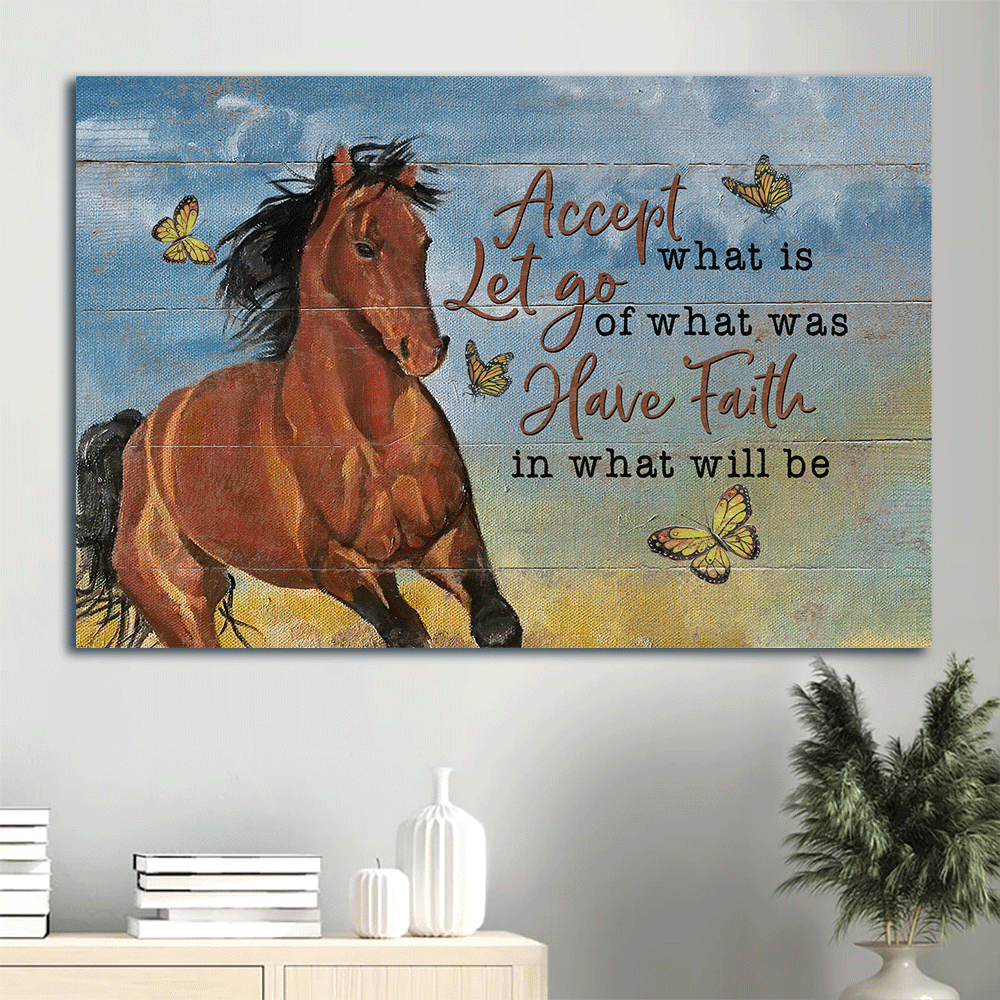 Jesus Landscape Canvas- Amazing Horse Painting, Yellow Butterfly Landscape Canvas- Gift For Christian- Accept What Is Let Go