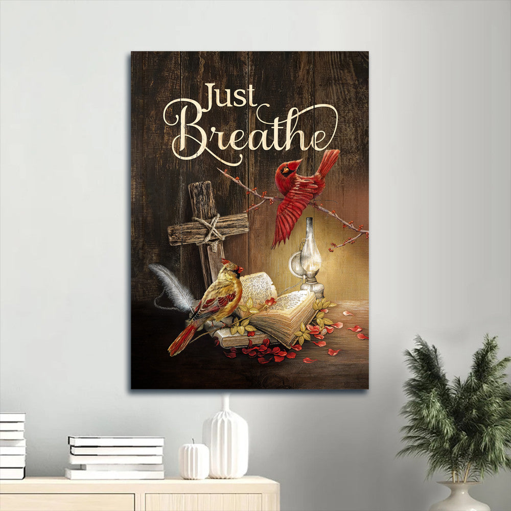 Jesus Portrait Canvas- Amazing cardinal, Vintage lantern, Bible drawing Portrait Canvas- Gift For Christian- Just breathe