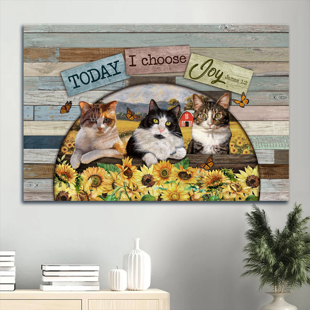 Jesus Landscape Canvas- Amazing Cat Drawing, Sunflower Field, Butterfly Landscape Canvas- Gift For Christian-Today I Choose Joy