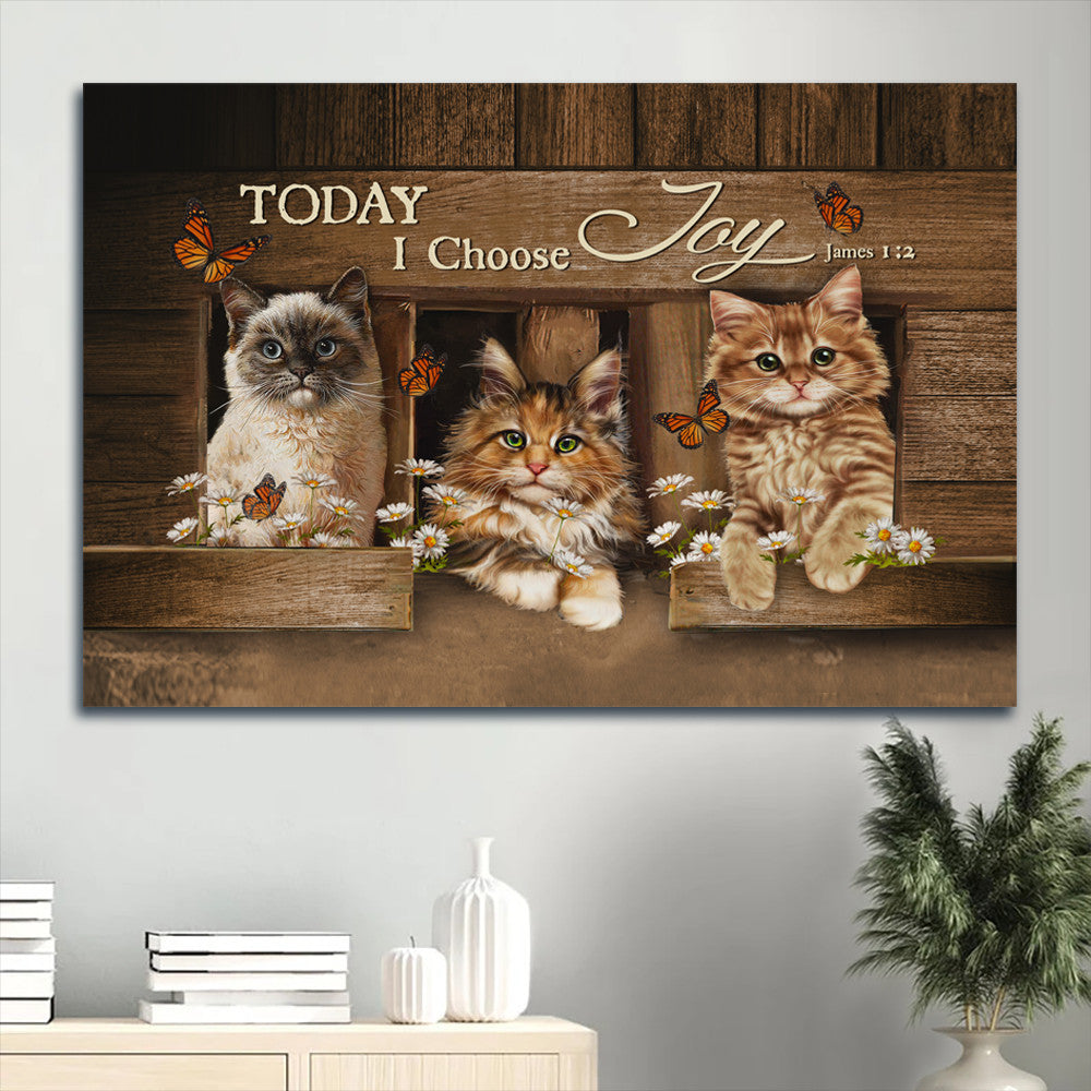 Jesus Landscape Canvas- Amazing Cat, Pretty Daisy, Monarch Butterfly Landscape Canvas- Gift For Christian- Today I Choose Joy