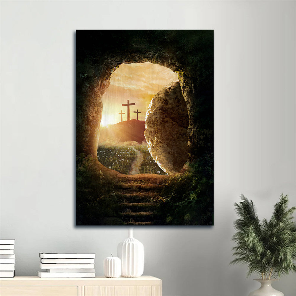 Jesus Portrait Canvas- Amazing Cave, Beautiful Sunrise, Three Crosses, The Path To Paradise Portrait Canvas - Gift For Christian