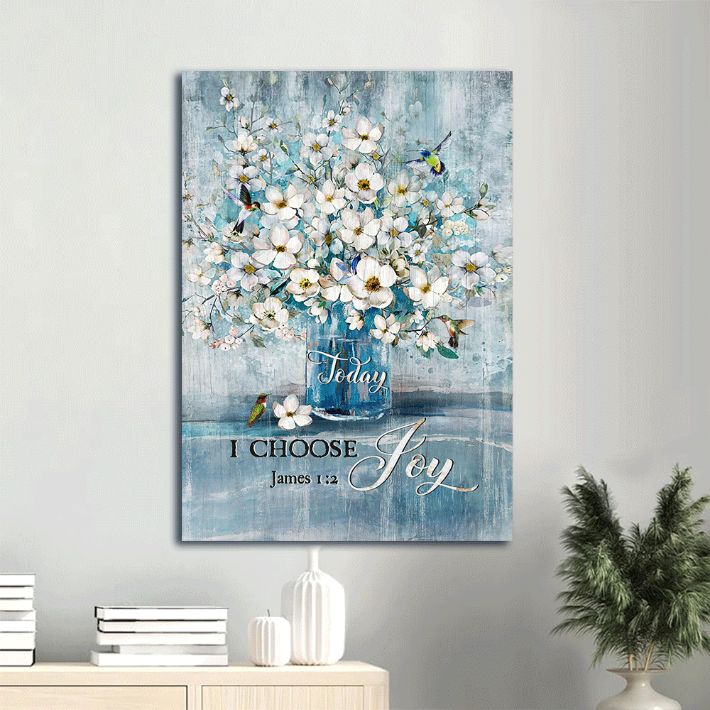 Jesus Portrait Canvas- Amazing Jasmine Flower, Blue Vase, Hummingbird Portrait Canvas, Today I Choose Joy Canvas- Gift For Christian