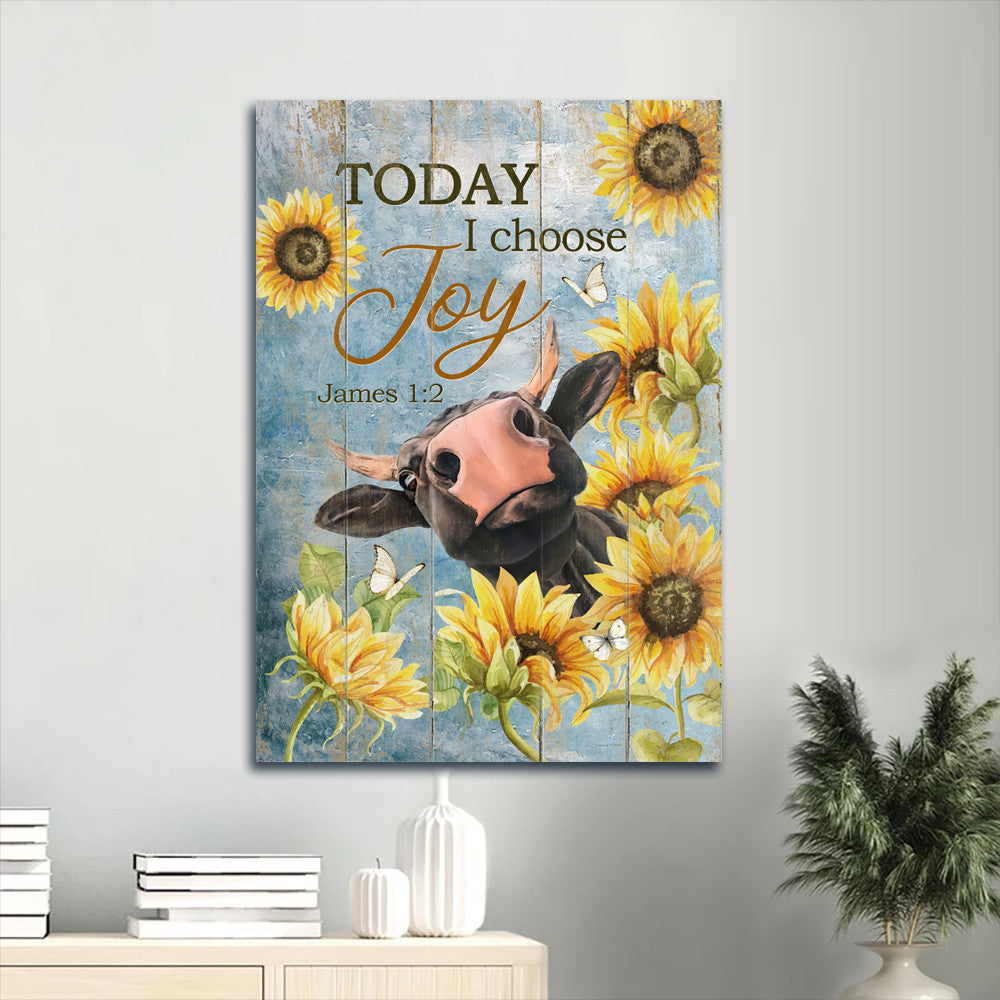 Jesus Portrait Canvas- Amazing Cow, Sunflower Frame, Blue Sky Portrait Canvas- Gift For Christian- Today I Choose Joy