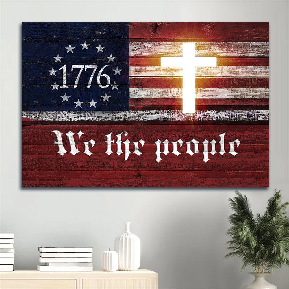 Jesus Landscape Canvas- Amazing Cross, US Flag Landscape Canvas- Gift For Christian- We The People, 1776