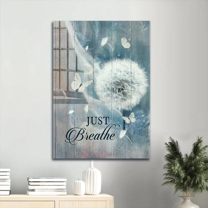 Jesus Portrait Canvas - Amazing dandelion, Crystal butterfly, Bible Verse Portrait Canvas - Gift For Christian - Just breathe