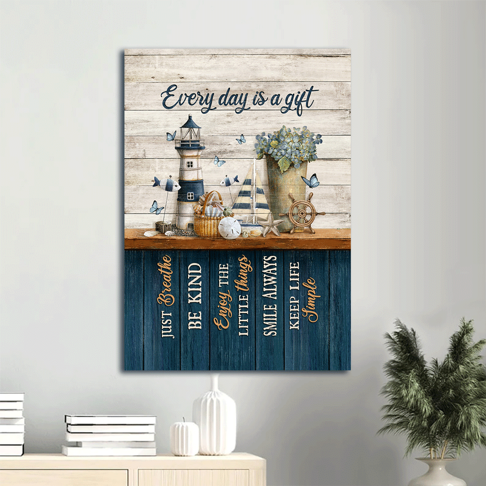 Jesus Portrait Canvas- Amazing Lighthouse, Vintage Sailboat, Marine Life Drawing, Blue Butterfly Portrait Canvas- Gift For Christian- Every Day Is A Gift