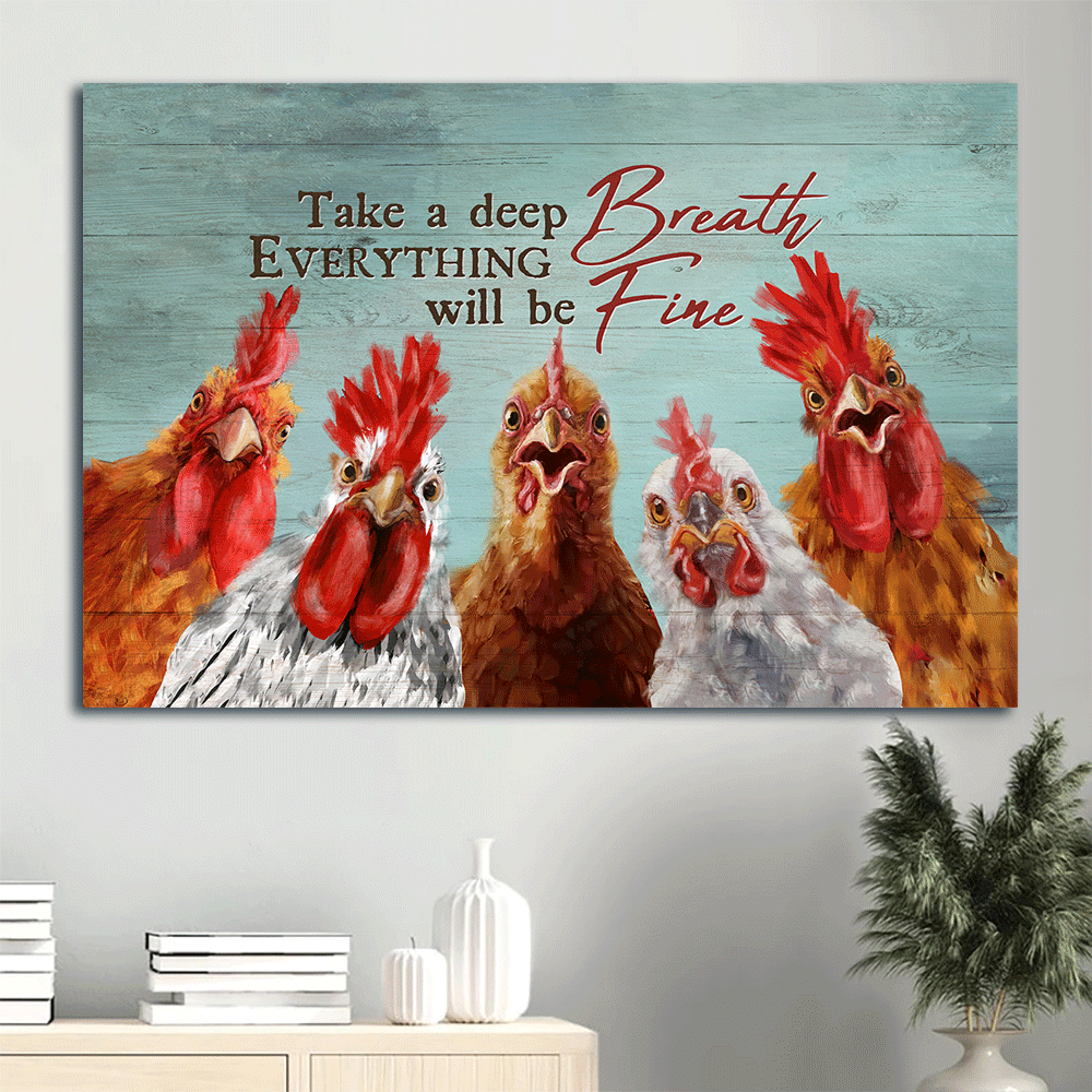 Jesus Landscape Canvas - Amazing rooster painting, Peace farm Landscape Canvas - Gift For Religious Christian - Take a deep breath, Everything will be fine