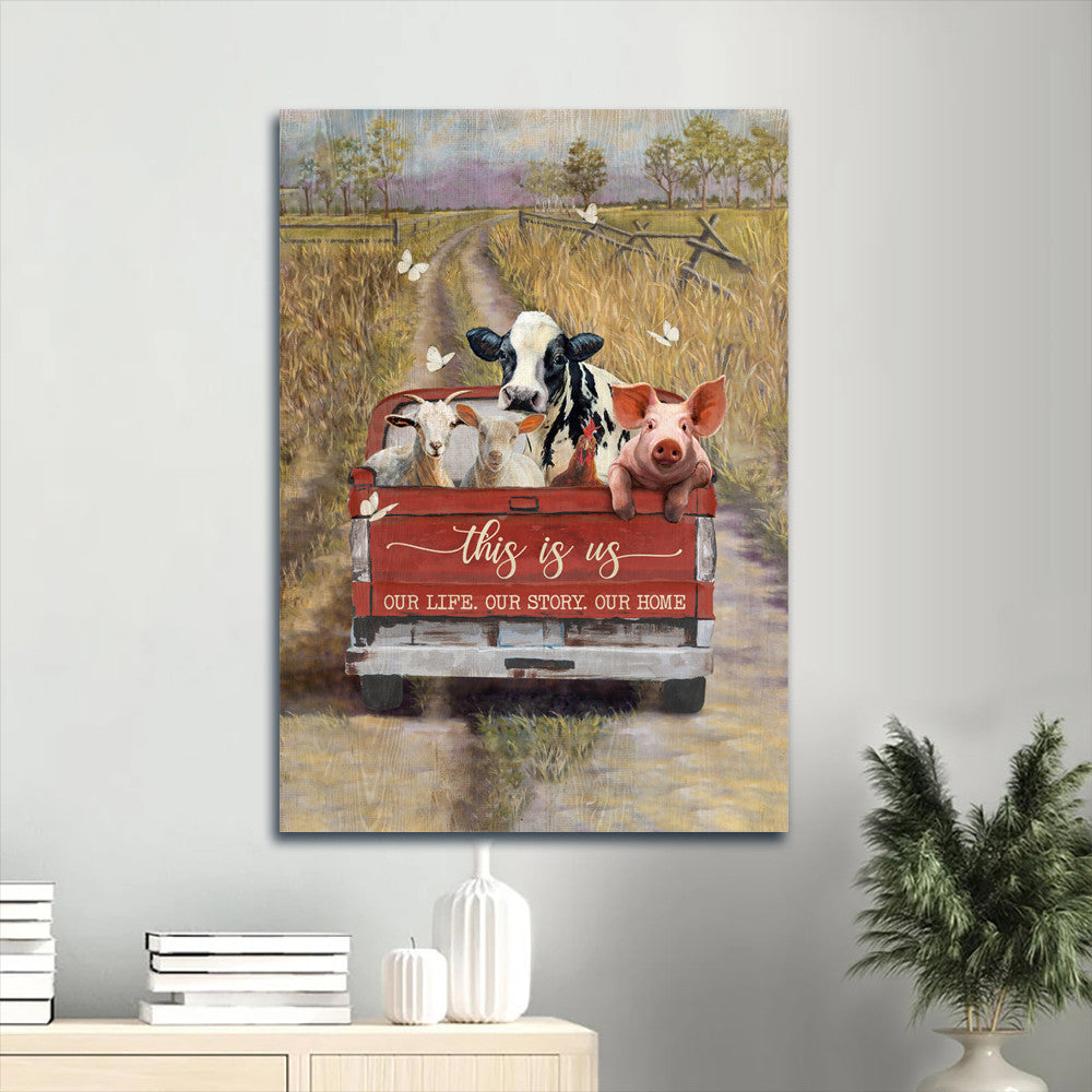 Memorial Portrait Canvas - Animal drawing, Happy farm, Watercolor ladybug car Portrait Canvas - Gift For Family Members -  This is us