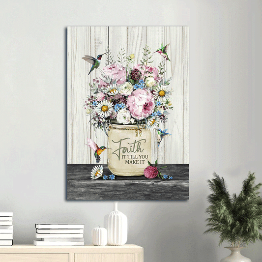 Jesus Portrait Canvas- Abstract Hummingbird, Colorful Flower, Watercolor Flower Portrait Canvas- Gift For Christian- Faith It Till You Make It