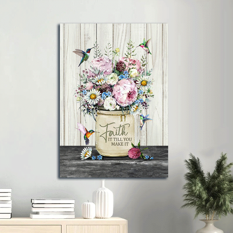 Jesus Portrait Canvas- Abstract Hummingbird, Colorful Flower, Watercolor Flower Portrait Canvas- Gift For Christian- Faith It Till You Make It