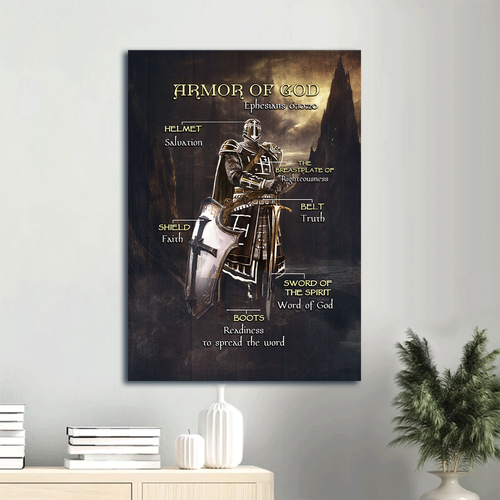 ﻿Jesus Portrait Canvas - Armor Of God, The Knight Of God, Warrior Painting, Under The Command Of God Portrait Canvas- Gift For Christian