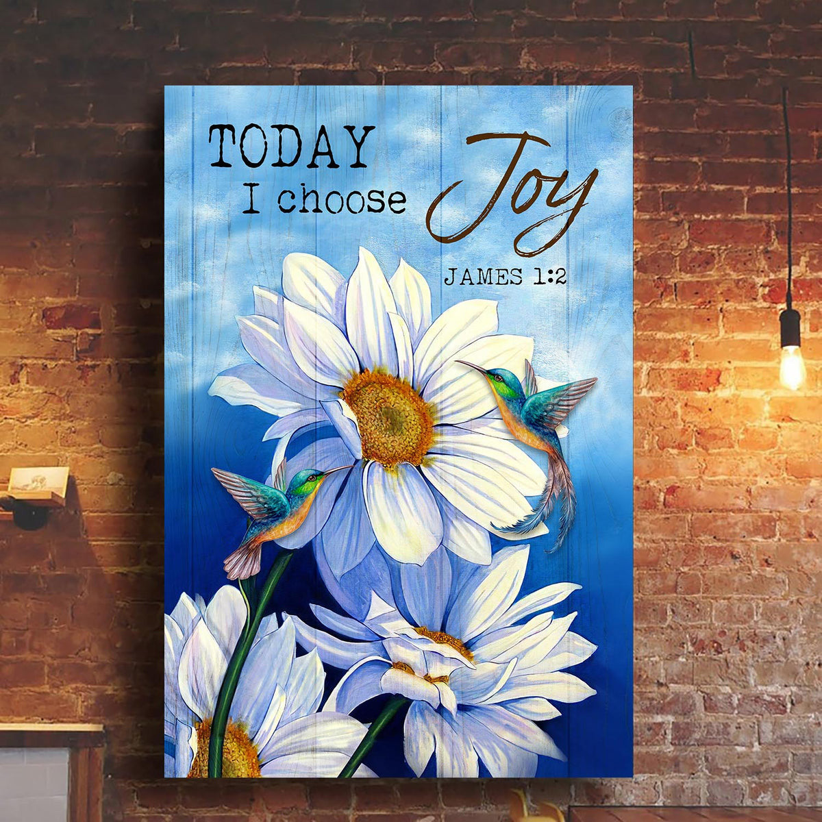 Jesus Portrait Canvas - Big daisy drawing, Colorful hummingbird Portrait Canvas - Gift For Christian - Today I choose joy Portrait Canvas