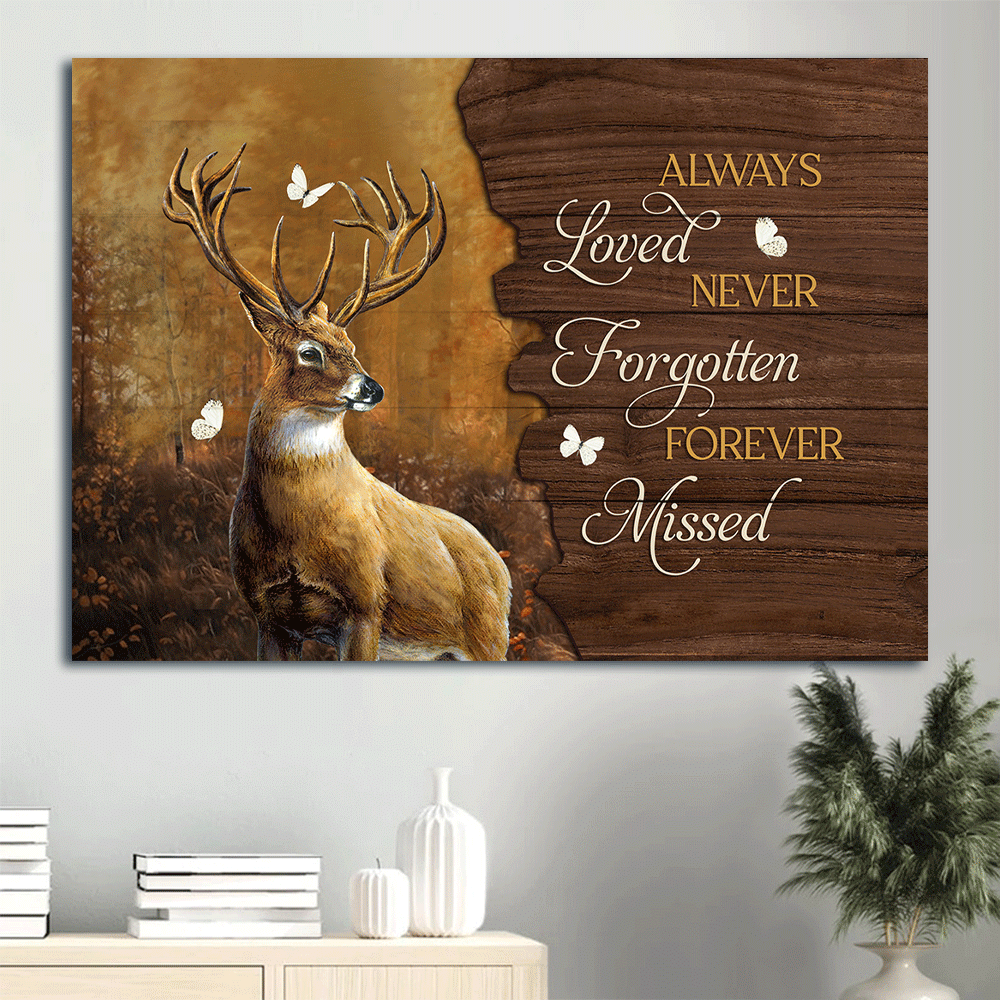 Heaven Landscape Canvas - Big deer painting, White butterfly, Dark forest Landscape Canvas - Memorial Gift For Family Members - Always loved Never forgotten Forever missed