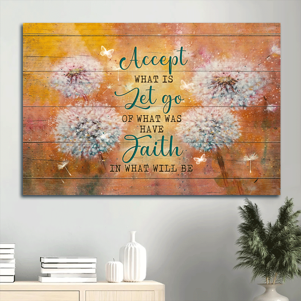 Memorial Landscape Canvas- Beautiful Dandelion, Crystal Butterfly Canvas- Gift For Members Family- Accept What Is Let Go Of What Was