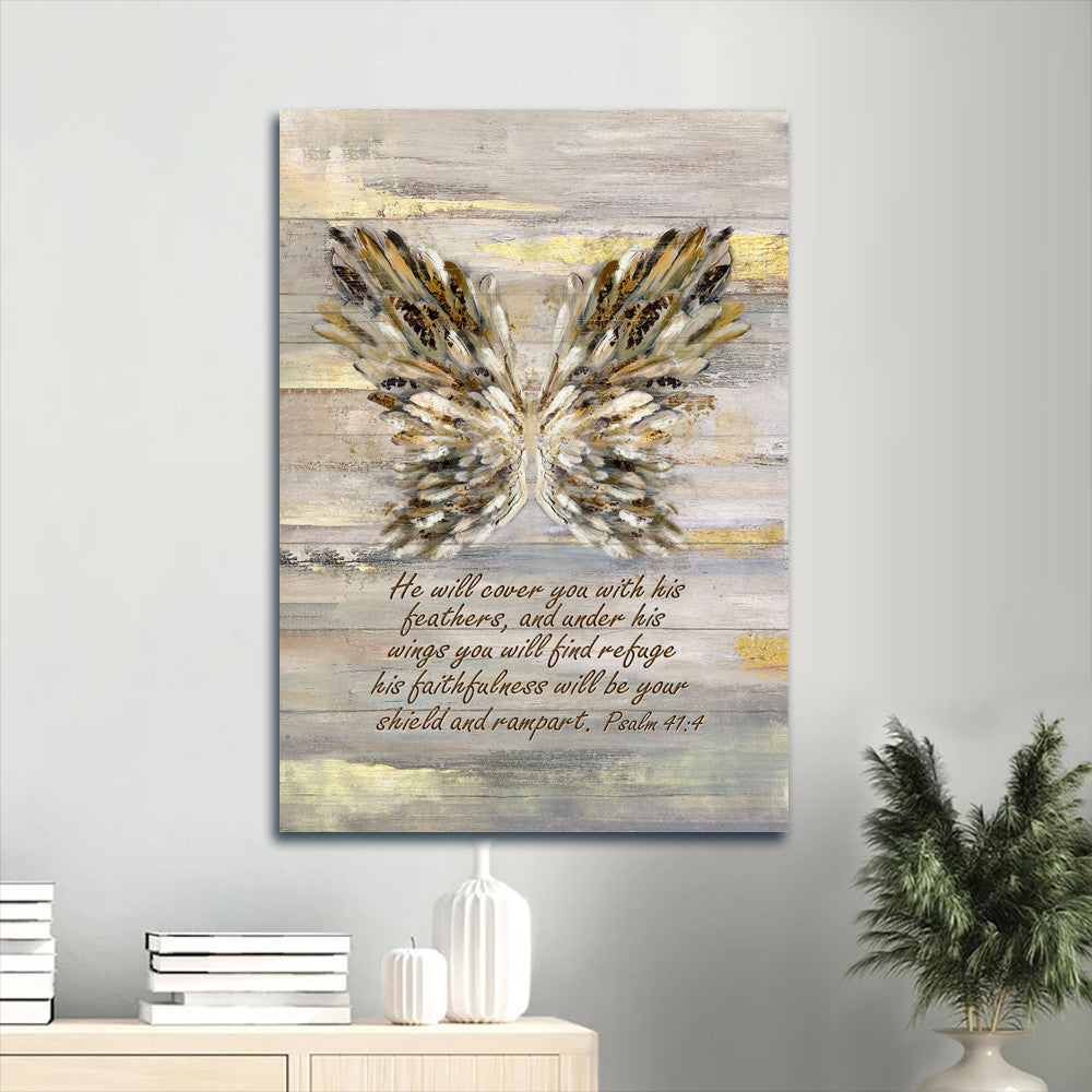 Jesus Landscape Canvas - Abstract Wings, Bible Verse Landscape Canvas - Inspirational Gift, Gift For Religious Christian - He Will Cover You With This Feathers