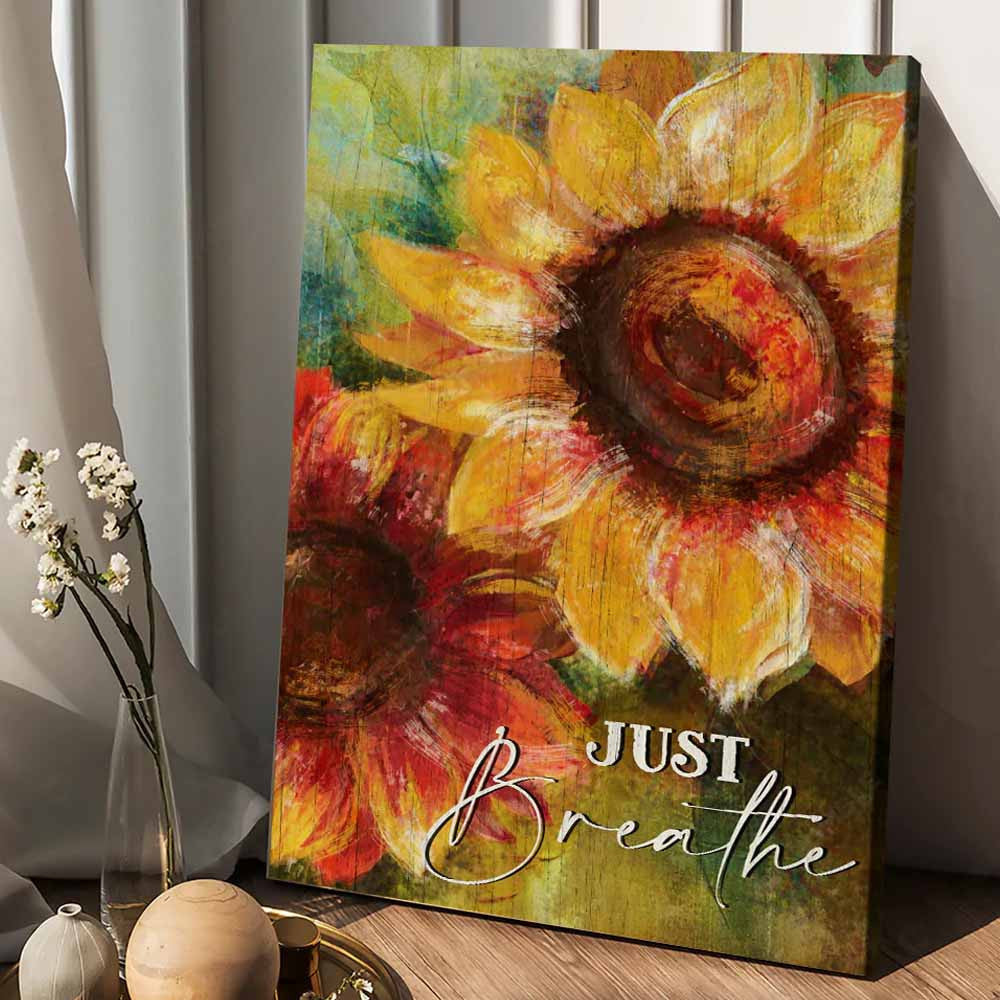 Jesus Portrait Canvas - Big sunflower, Watercolor painting Portrait Canvas - Gift For Christian - Just breathe Portrait Canvas