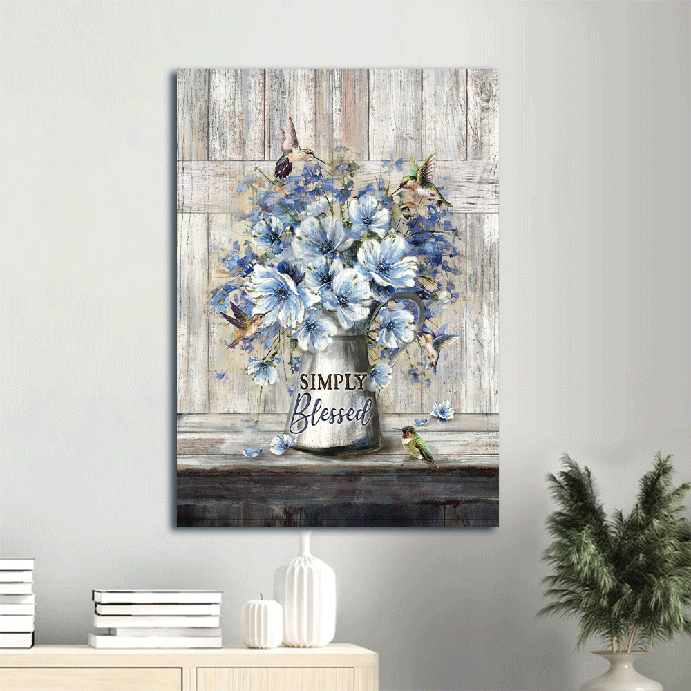 Jesus Portrait Canvas- Beautiful flower, Blue daisy flower, Flying hummingbirds canvas-Gift for Christian- Simply blessed