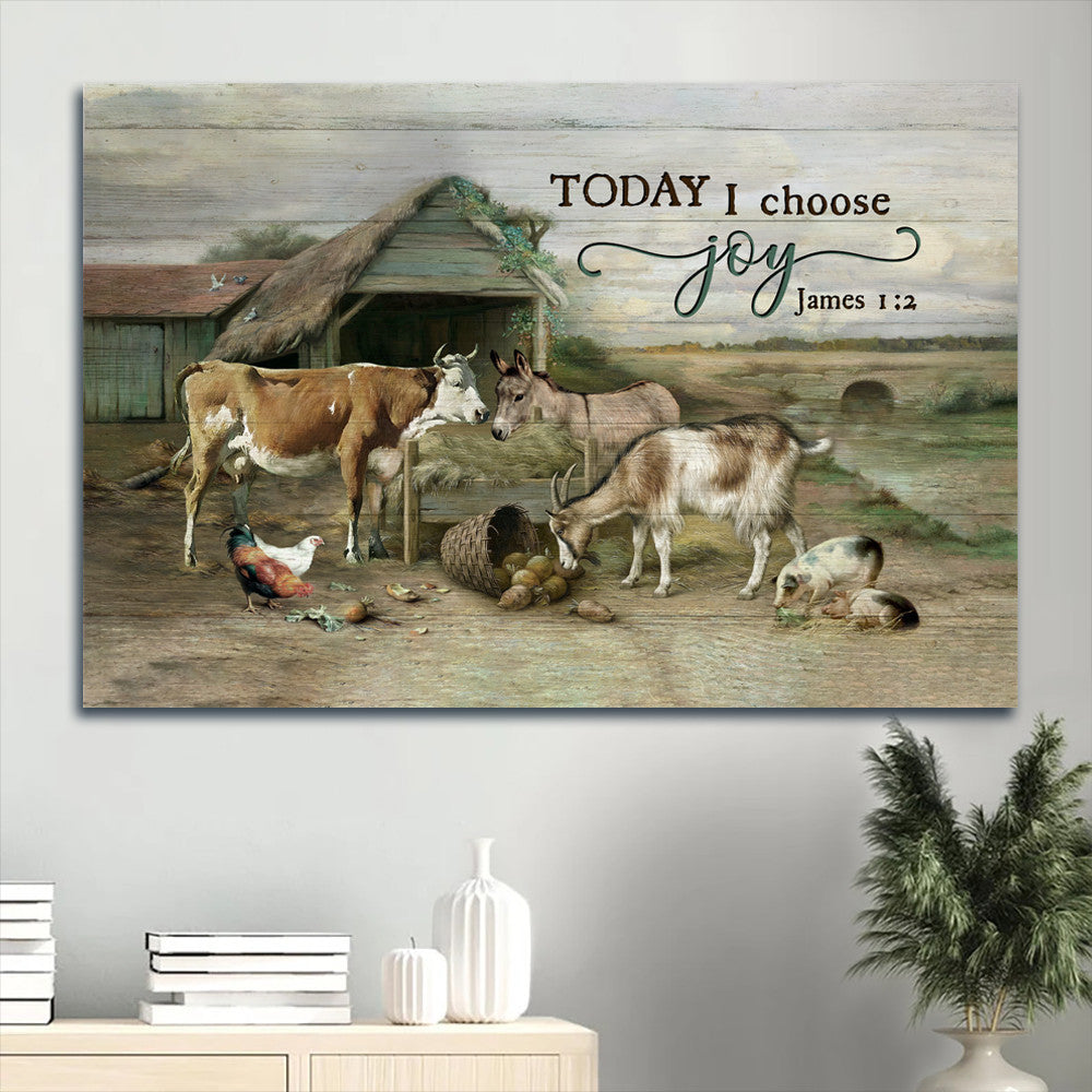 Jesus Landscape Canvas - Animal farm, Old barn, Farm painting Landscape Canvas - Gift For Religious Christian - Today I choose joy