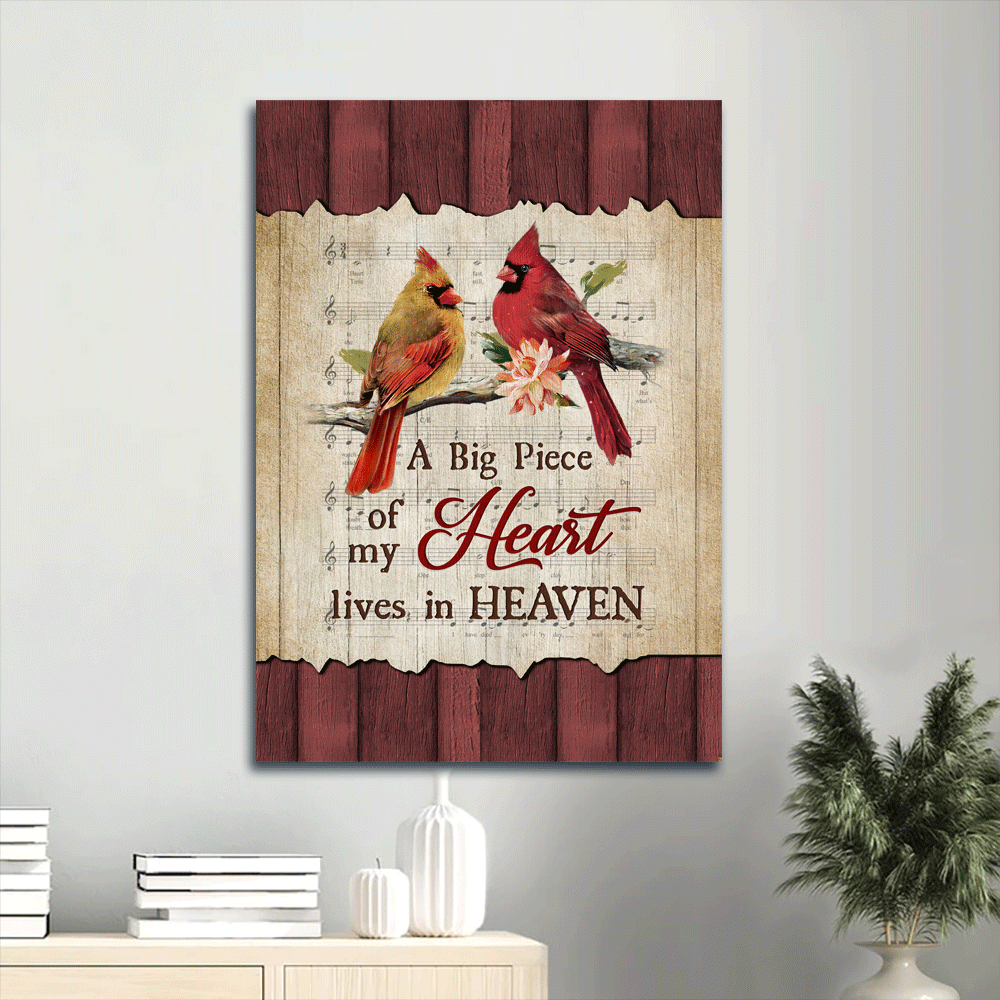 Heaven Portrait Canvas - Bird couple, Male and female cardinals Portrait Canvas - Memorial Gift For Family Members - A piece of my heart in heaven Portrait Canvas