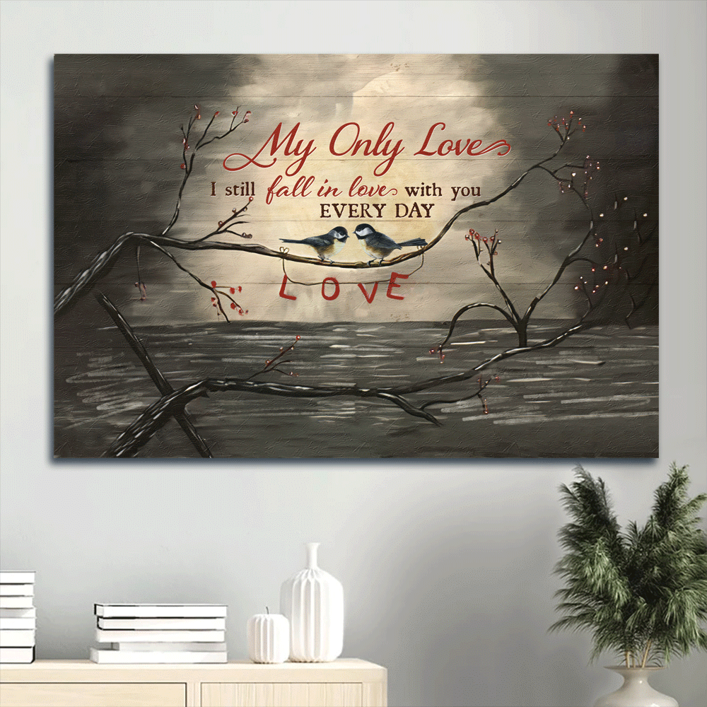 Couple Landscape Canvas- Bird drawing, Black river, Cranberry tree- Gift for Couple, Lover, Partner- I still falling in love with you every day - Landscape Canvas Prints, Wall Art