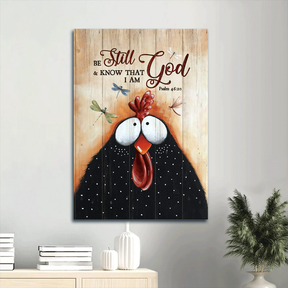 Jesus Portrait Canvas- Black chicken, Dragonfly drawing, Bible verse canvas- Gift for Christian-Be still and know that I am God - Jesus Portrait Canvas Prints, Wall Art