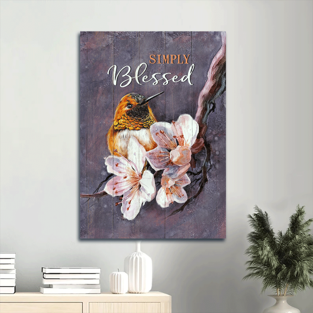 Jesus Portrait Canvas- Beautiful Flower Painting, Yellow Hummingbird Portrait Canvas- Gift For Christian- Simply Blessed