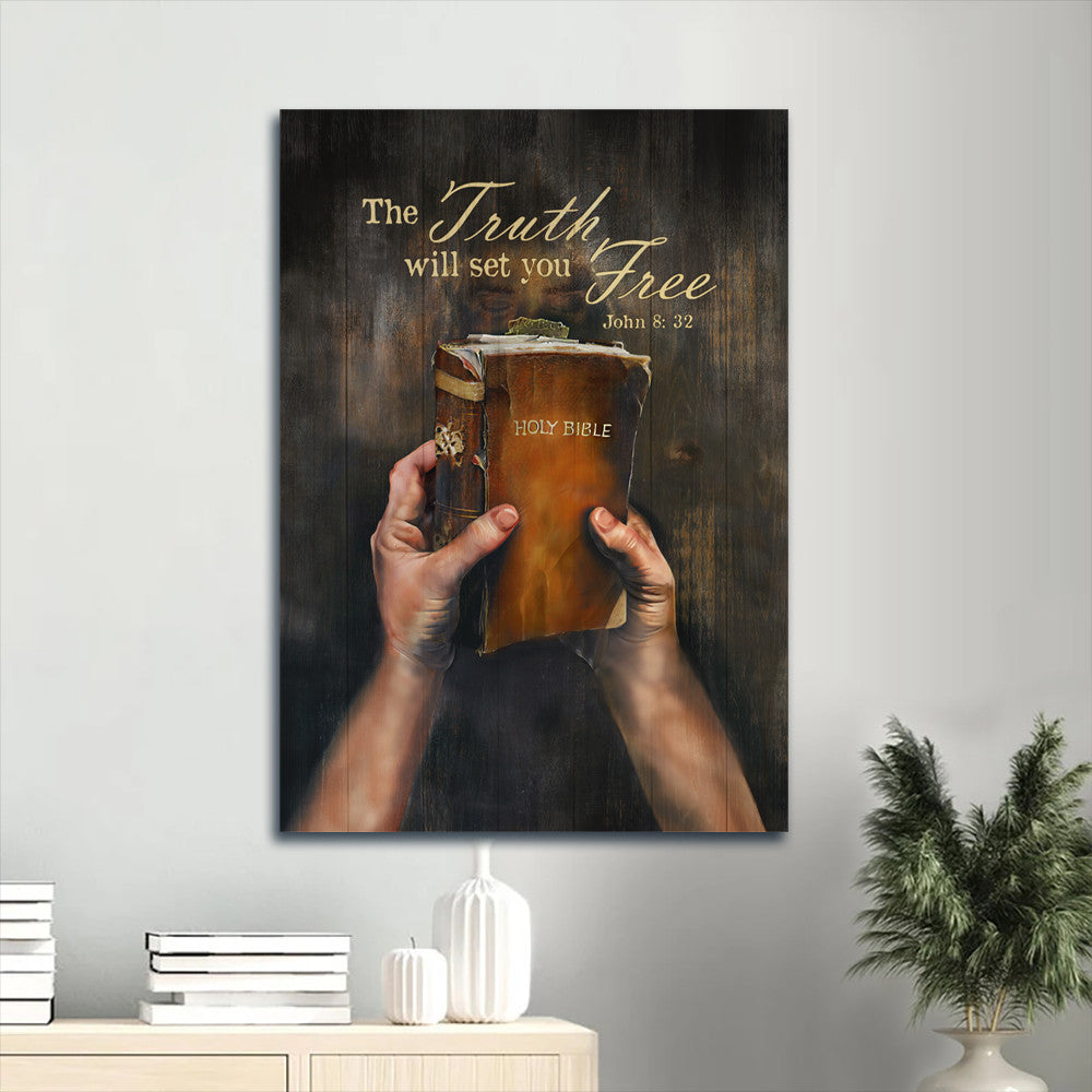 Jesus Portrait Canvas- Antique Bible, Take My Hand, Dark Night Portrait Canvas- Gift For Christian- The Truth Will Set You Free