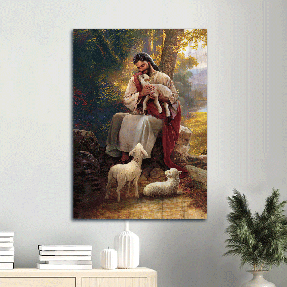 Jesus Portrait Canvas- Beautiful forest, Lamb of God, Abstract Jesus painting, Religious art, Lamb painting canvas- Gift for Christian