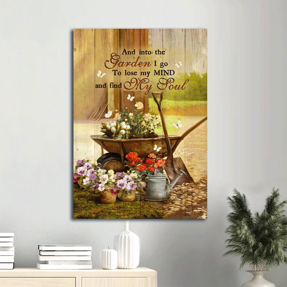 Jesus Portrait Canvas- Awesome Garden, Pretty Flower Pots, White Butterfly Portrait Canvas- Gift For Christian- Into The Garden I Go To Loose My Mind