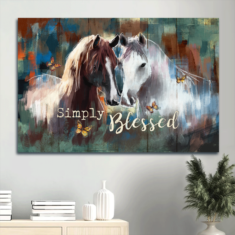 Jesus Landscape Canvas- Amazing Horse Painting, Watercolor Drawing, Monarch Butterfly, Simply Blessed Canvas- Gift For Christian