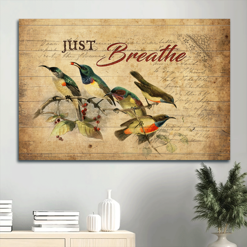 Jesus Landscape Canvas- Amazing Hummingbird, Cranberry Tree Landscape Canvas- Gift For Christian- Just Breathe Canvas