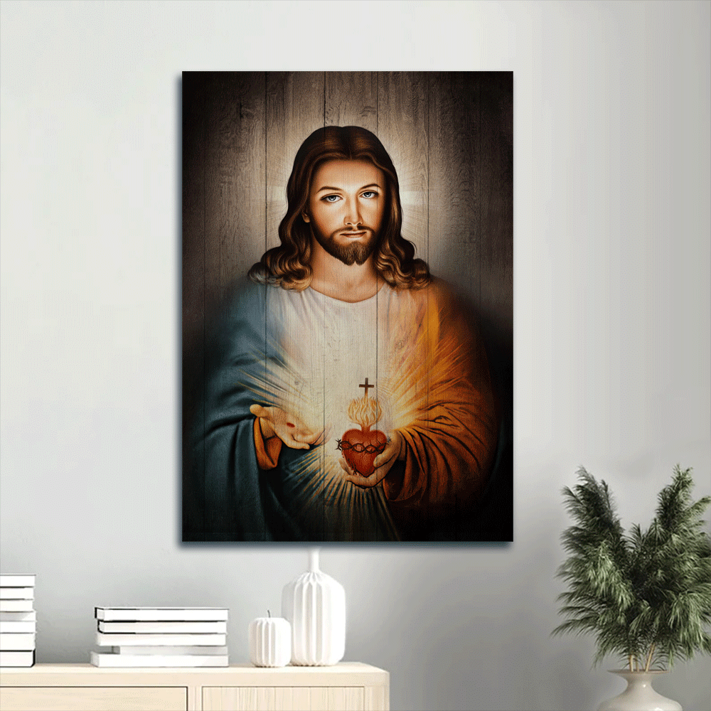 Jesus Portrait Canvas- Amazing Jesus Drawing, Stunning Heart, Walking With Jesus Canvas- Gift For Christian