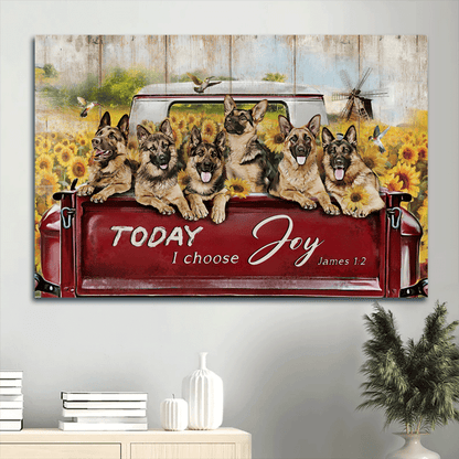 German Shepherd Landscape Canvas - Sunflower Field, Hummingbird, Red Truck Landscape Canvas- Gift For German Shepherd Lover- Today I Choose Joy