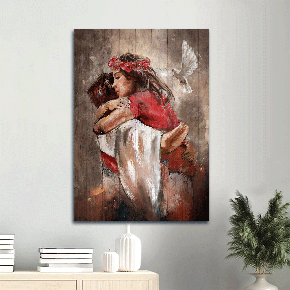 Jesus, Lion, Faith, God, Dove - Portrait Canvas - Heaven Painting, A Warming Hug - Wall Decor Gift For Christian, Believer In Jesus