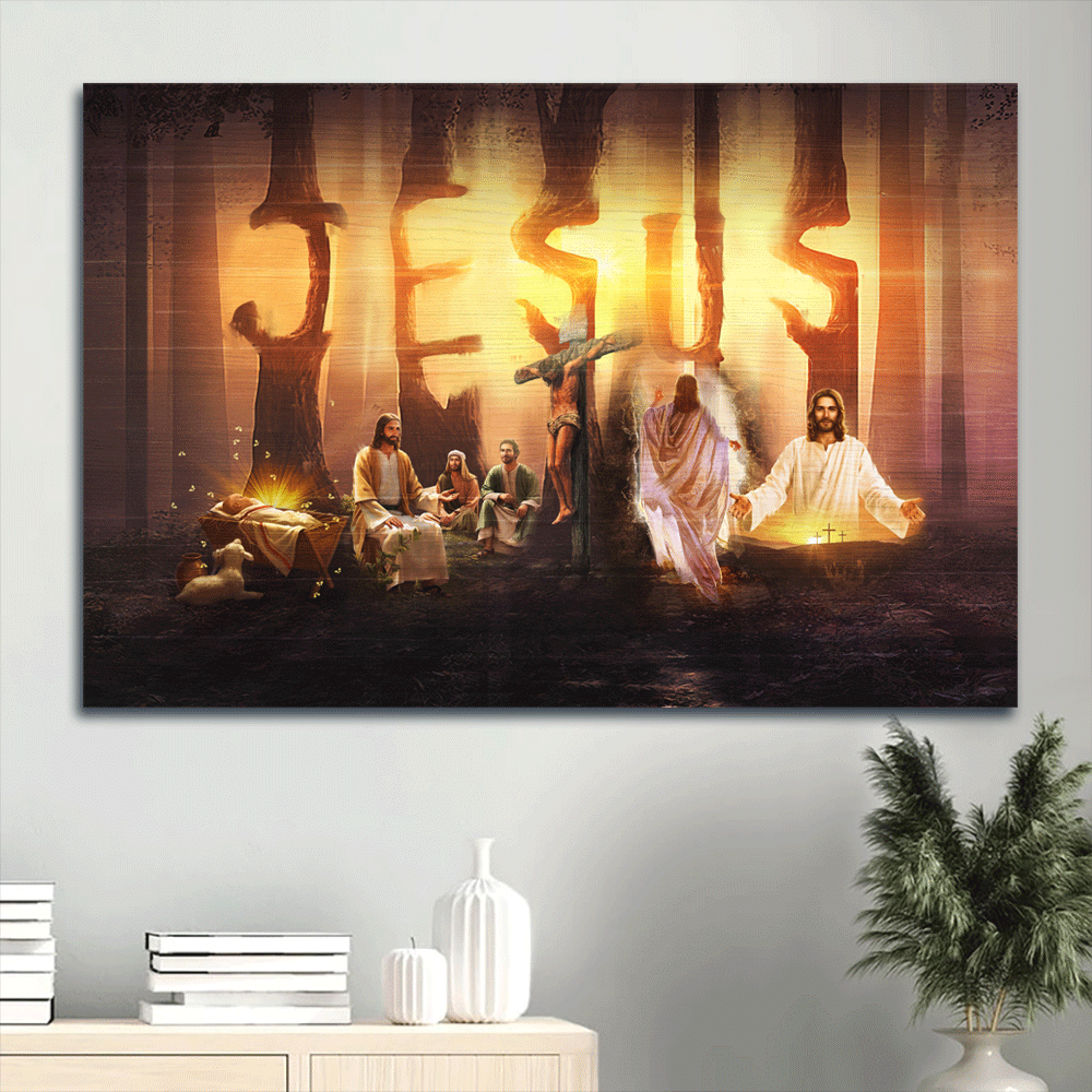 Jesus Landscape Canvas- Amazing Halo, Jesus On The Cross, The Life Of Jesus, Little Lamb Landscape Canvas- Gift For Christian