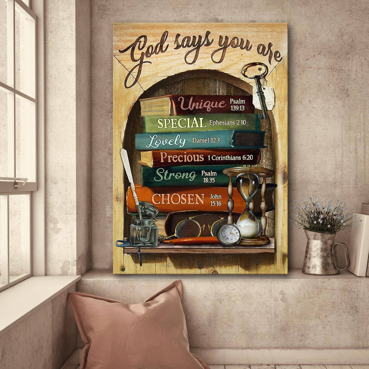 Jesus Portrait Canvas- Book, Glasses, God says you are canvas- Gift for Christian - Portrait Canvas Prints, Wall Art