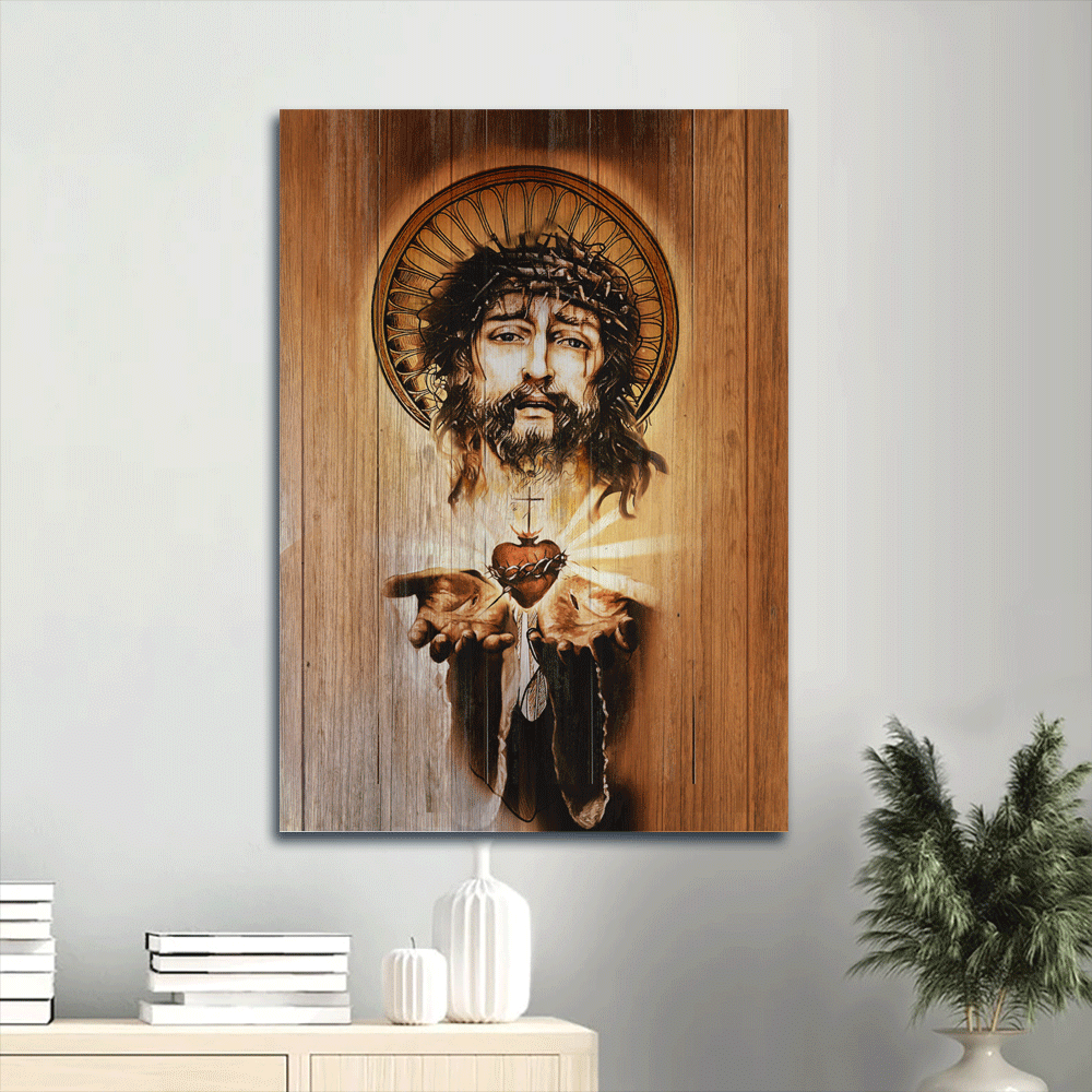 Jesus Portrait Canvas- Amazing Heart, Beautiful Jesus Face, Stunning Crown Of Thorn, Jesus Portrait Canvas- Gift For Christian