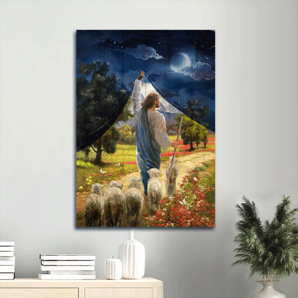 Jesus Portrait Canvas- Abstract Art, Jesus Painting, Lamb Of God, Flower Field, Jesus The Good Shepherd Portrait Canvas- Gift For Religious Christian