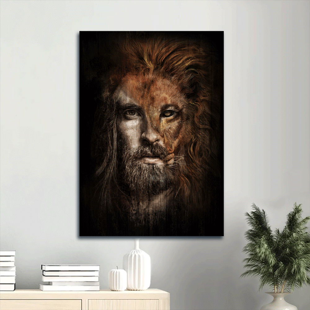 Jesus Portrait Canvas- Abstract Art, Lion Head Drawing, Lion Of Judah, Beautiful Jesus Painting Portrait Canvas- Gift For Religious Christian