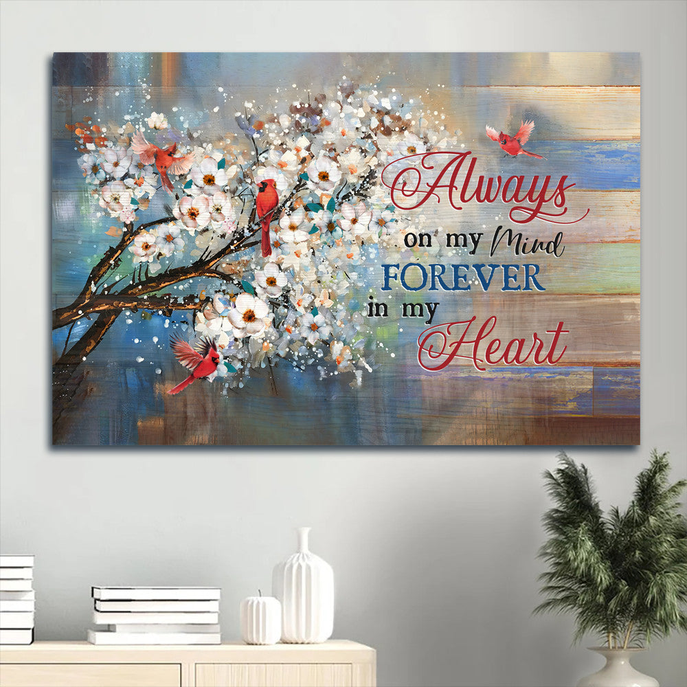 Memorial Landscape Canvas- Beautiful jasmine garden, Red cardinal canvas- Gift for members family- Always on my mind