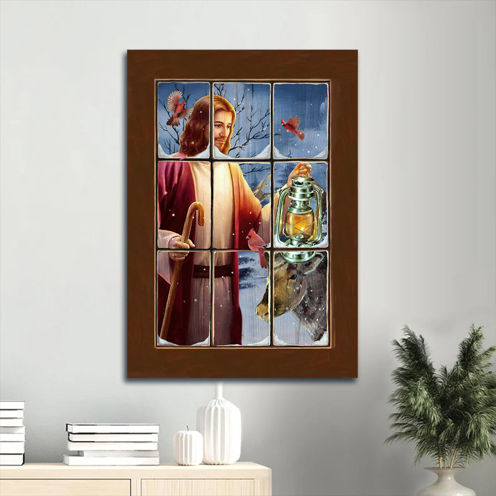 Jesus Portrait Canvas- Beautiful Jesus, Christmas night, Stunning lantern, Brown cow canvas- Gift for Christian