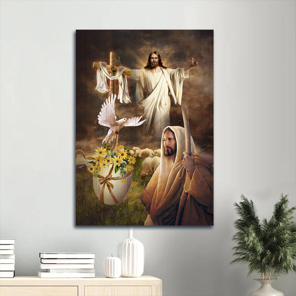 Jesus Portrait Canvas- Beautiful Jesus painting, Watercolor dove, Cross, Yellow flower canvas- Gift for Christian