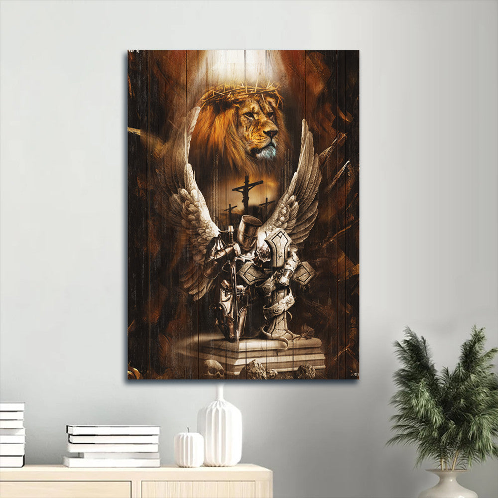 Jesus Portrait Canvas- Beautiful knight drawing, Lion of Judah, Jesus on the cross canvas- Gift for Christian