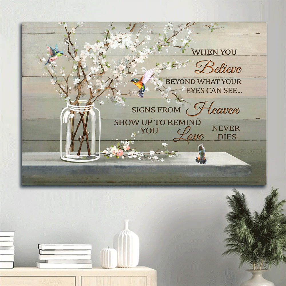 Memorial Landscape Canvas- Baby Flower, Vintage, Hummingbird, Still Life Painting, Heaven Landscape Canvas- Gift For Members Family- When You Believe