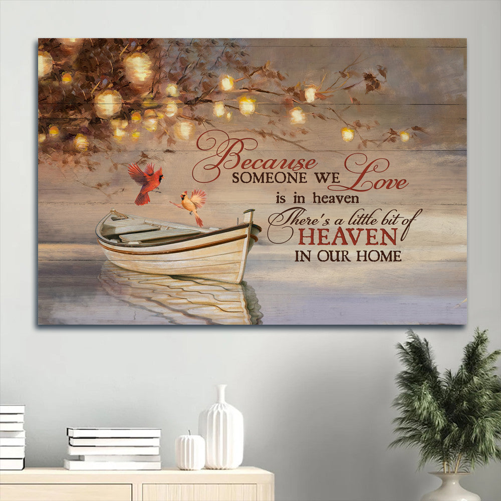 Memorial Landscape Canvas - Beautiful lantern, Romantic date, Cardinal Landscape Canvas - Memorial Gift For Family Members - Because someone we love is in heaven