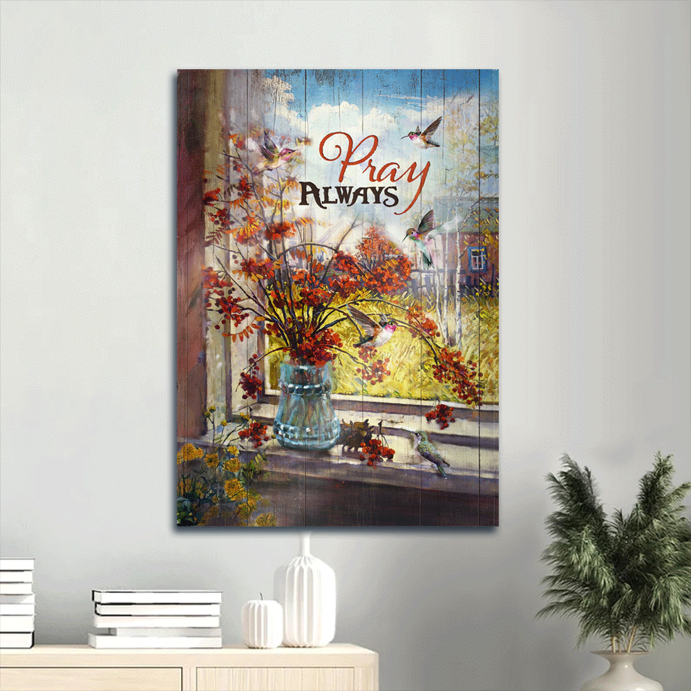 Jesus Portrait Canvas- Baby Orange Flower, Autumn Drawing, Hummingbird Painting Portrait Canvas- Gift For Christian- Pray Always