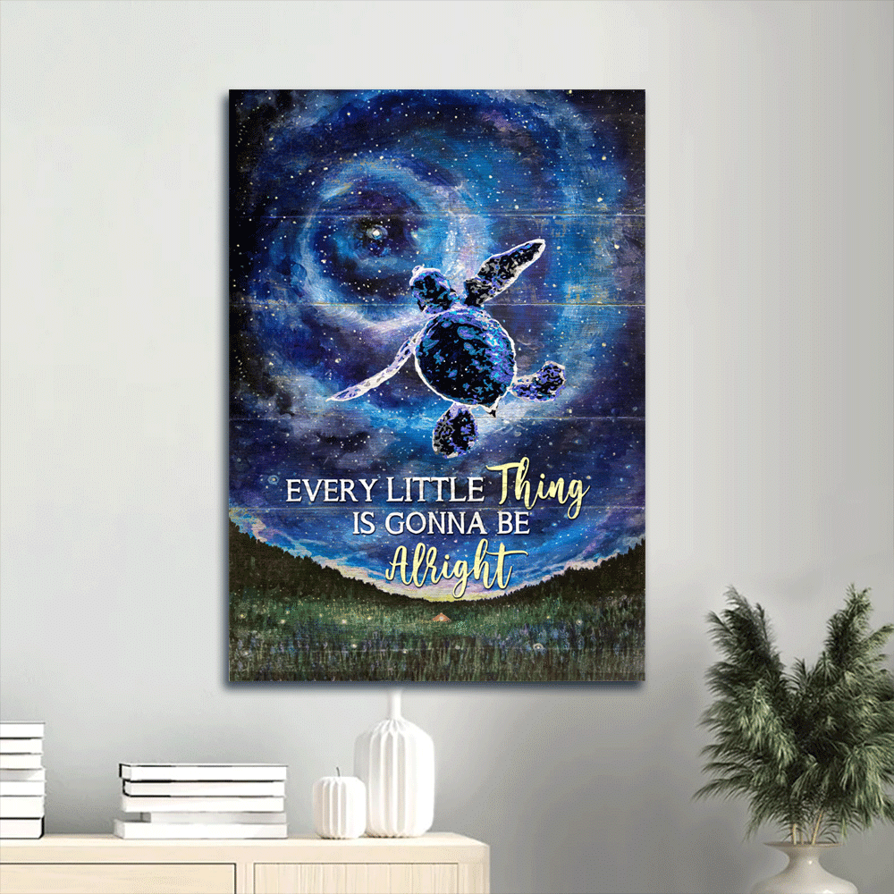 Jesus Portrait Canvas- Baby Sea Turtle, Galaxy Space, Turtle Canvas- Gift For Christian- Every Little Thing Is Gonna Be Alright