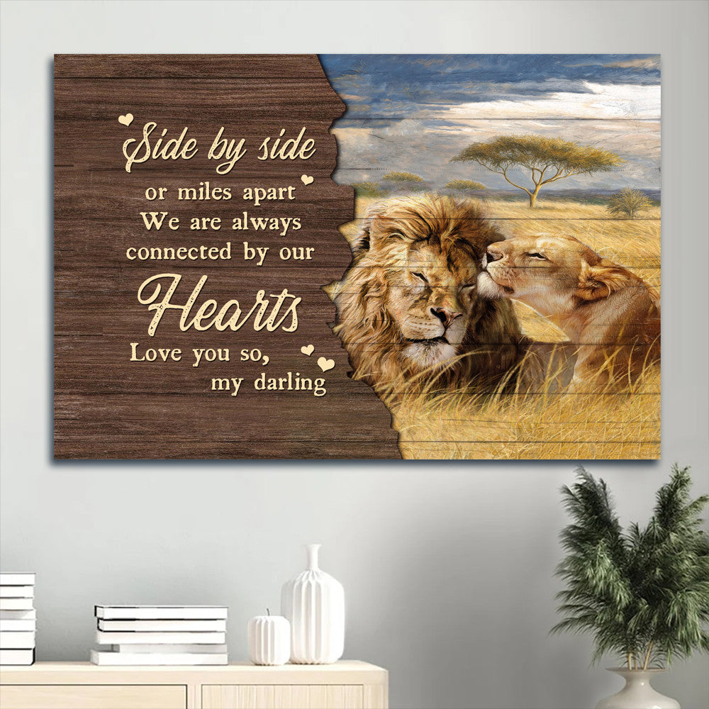 Couple Landscape Canvas - Beautiful lion drawing, Rice field Landscape Canvas - Gift For Couple, Spouse, Lover - We are always connected by our hearts