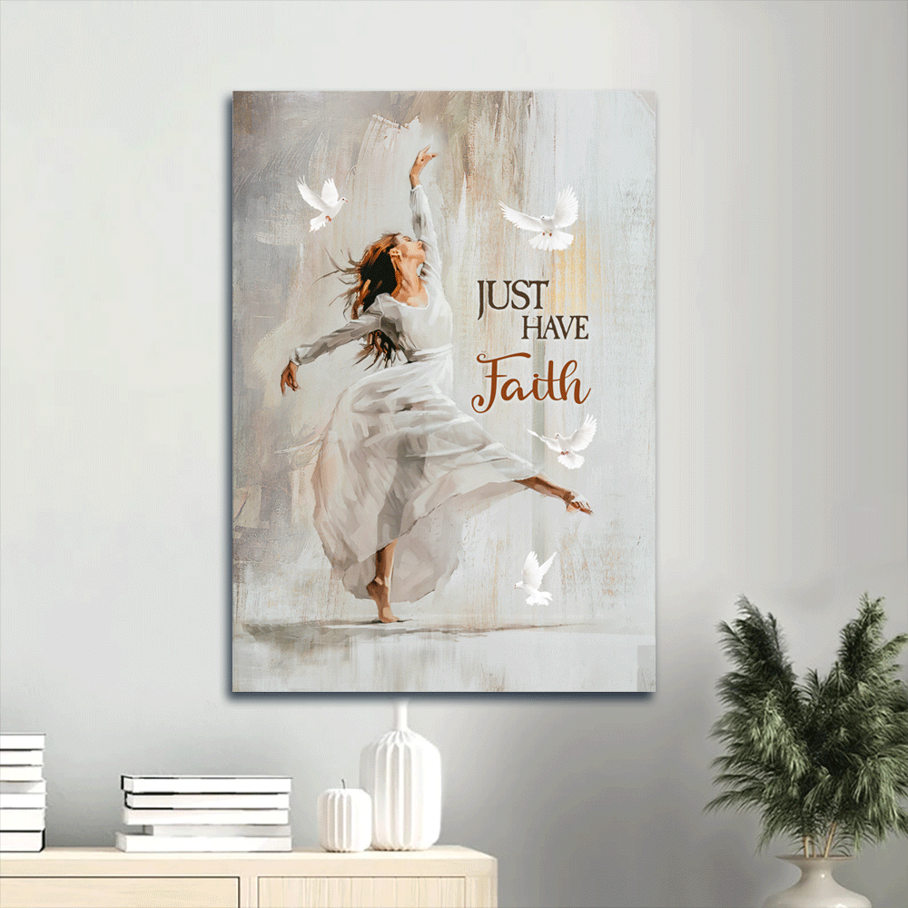 Jesus Portrait Canvas- Contemporary dancer, Beautiful girl, Flying dove canvas- Gift for Christian- Just have faith - Portrait Canvas Prints, Christian Wall Art